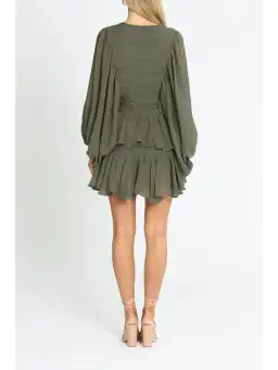 Shona Joy Puff Sleeve Mini Dress in Khaki Size AU 12 for rent on The Volte - image 2