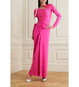 Victoria Beckham Asymmetric Ruched Stretch-jersey Midi Dress Pink Size 12 for rent on The Volte - image 1