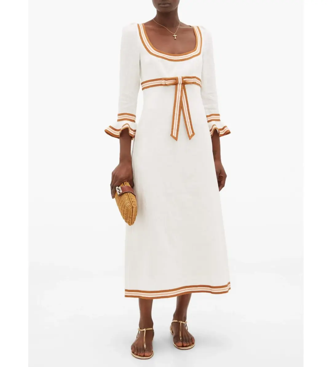 Zimmermann Super Eight Ribbon Midi Dress Ivory Size 1/Au 10 for rent on The Volte - main image