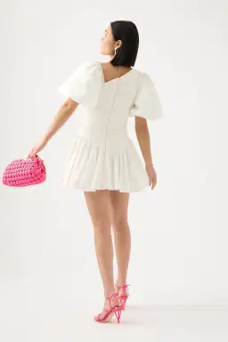 Aje Dawn Drawstring Mini Dress Ivory White Size 6 for rent on The Volte - image 3