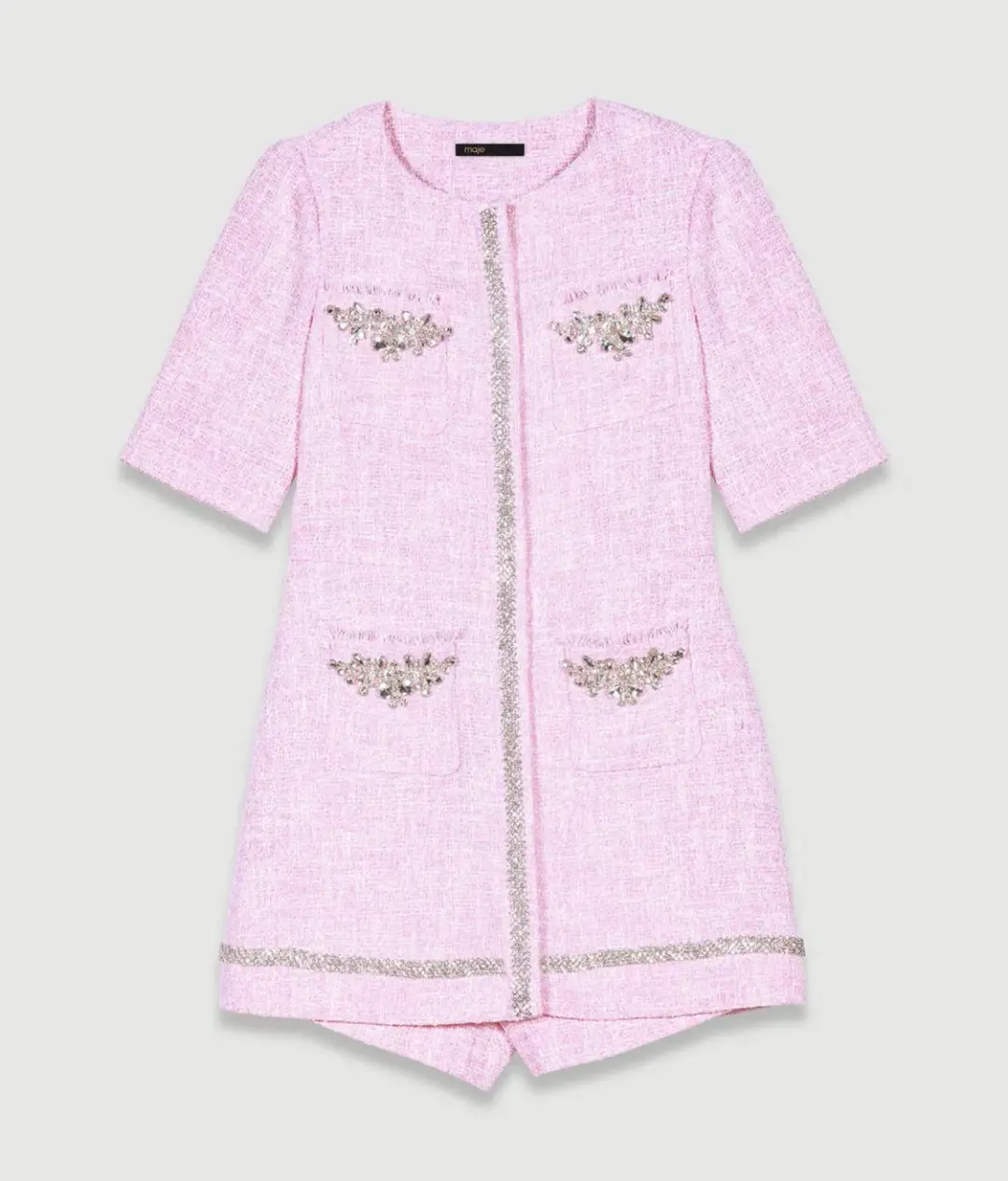 Maje Ipop Tweed Plaid Playsuit Pink With Diamontes Size EU 36 / AU 8 for rent on The Volte - main image