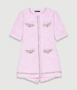 Maje Ipop Tweed Plaid Playsuit Pink With Diamontes Size EU 36 / AU 8 for rent on The Volte - image 5