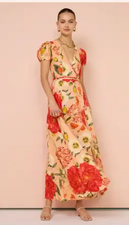 By Nicola Havanna Wrap Maxi Dress In Raspberry Punch Floral Size 8 for rent on The Volte - image 4