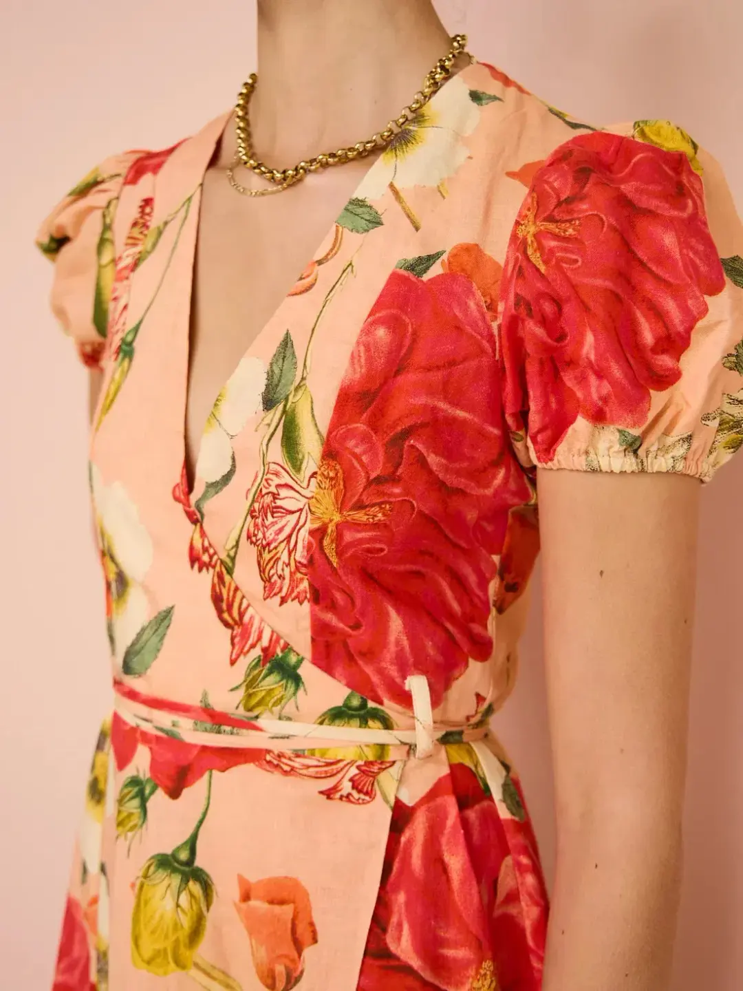 By Nicola Havanna Wrap Maxi Dress In Raspberry Punch Floral Size 8 for rent on The Volte - main image