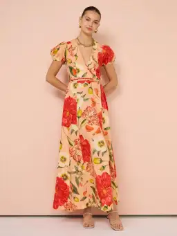 By Nicola Havanna Wrap Maxi Dress In Raspberry Punch Floral Size 8 for rent on The Volte - image 1