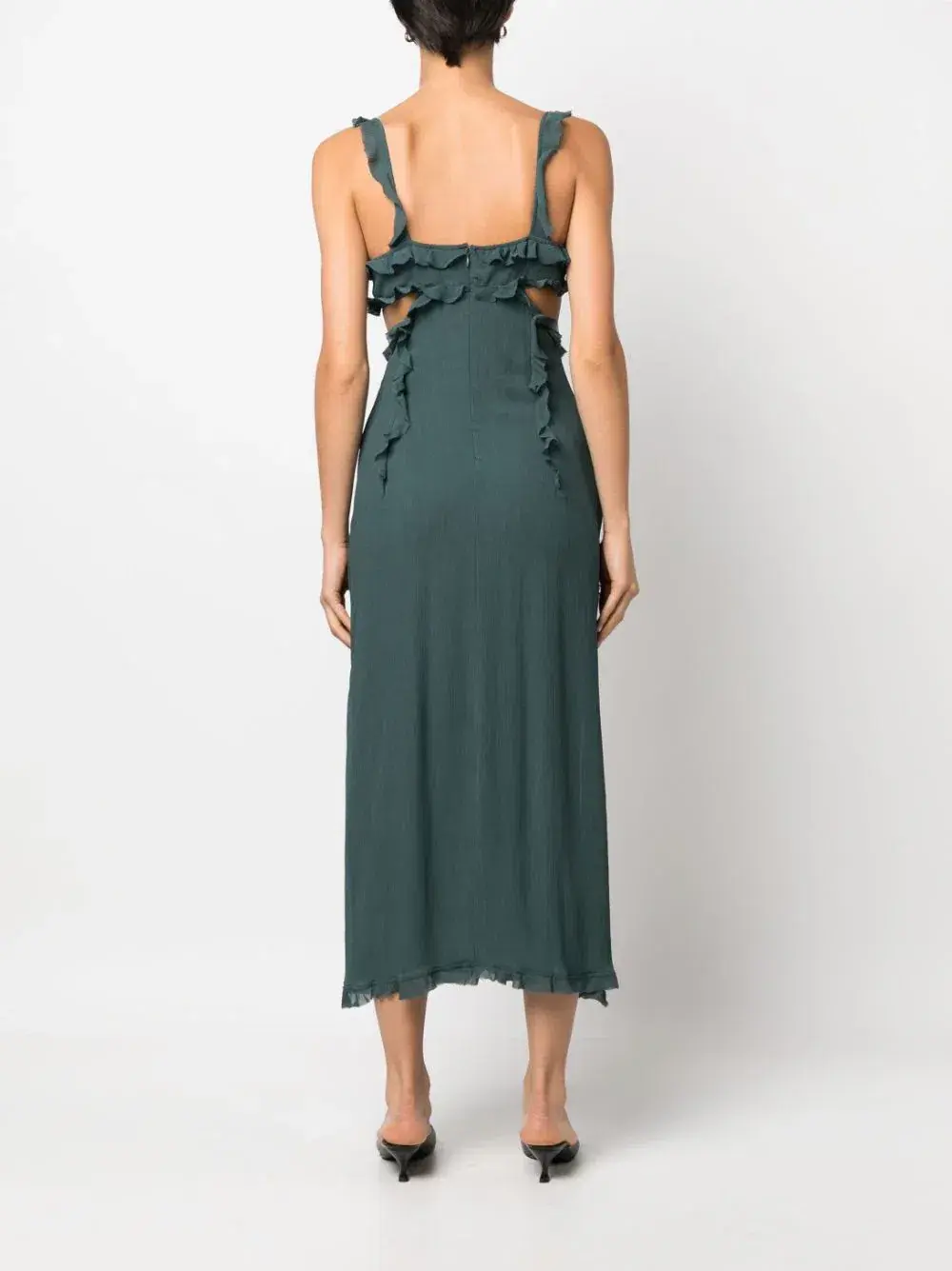 Acne Studios Ruffle Cut-Out Dress Green Size 10 for rent on The Volte - main image
