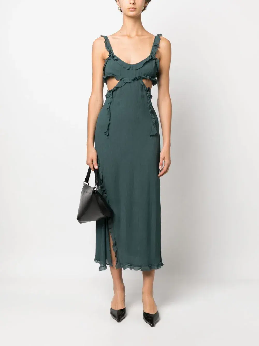 Acne Studios Ruffle Cut-Out Dress Green Size 10 for rent on The Volte - main image