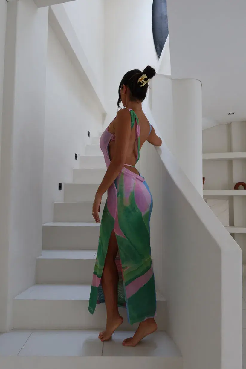 She is OLLÁ Luelle Midi Dress in Gaia Size 8 for rent on The Volte - main image