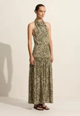 Matteau Scarf Paisley-Print Organic-Silk Dress Green Size 3 / AU 10 for rent on The Volte - image 1