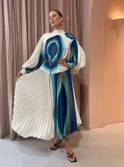 Alemais Una Pleated Midi Dress in Pearl/Teal Size 14 for rent on The Volte - image 2