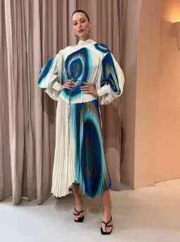 Alemais Una Pleated Midi Dress in Pearl/Teal Size 14 for rent on The Volte - image 1