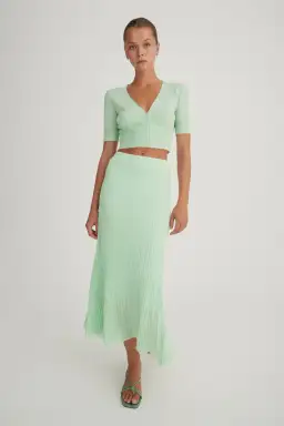 Hansen & Gretel Bernie Knit Cardigan and Midi Skirt Set Melon Size S / AU 8 for rent on The Volte - image 2