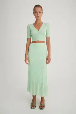 Hansen & Gretel Bernie Knit Cardigan and Midi Skirt Set Melon Size S / AU 8 for rent on The Volte - image 1