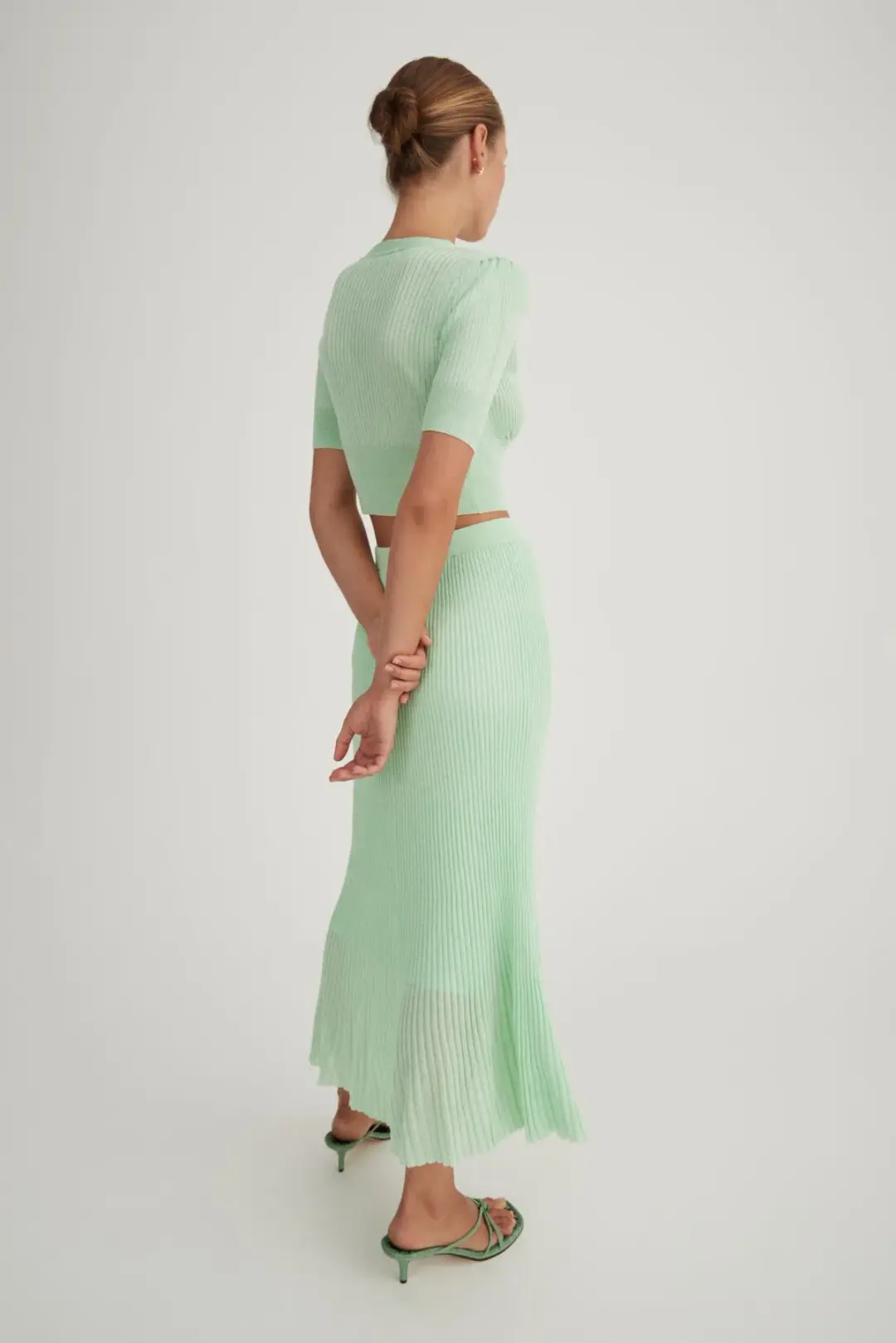 Hansen & Gretel Bernie Knit Cardigan and Midi Skirt Set Melon Size S / AU 8 for rent on The Volte - main image