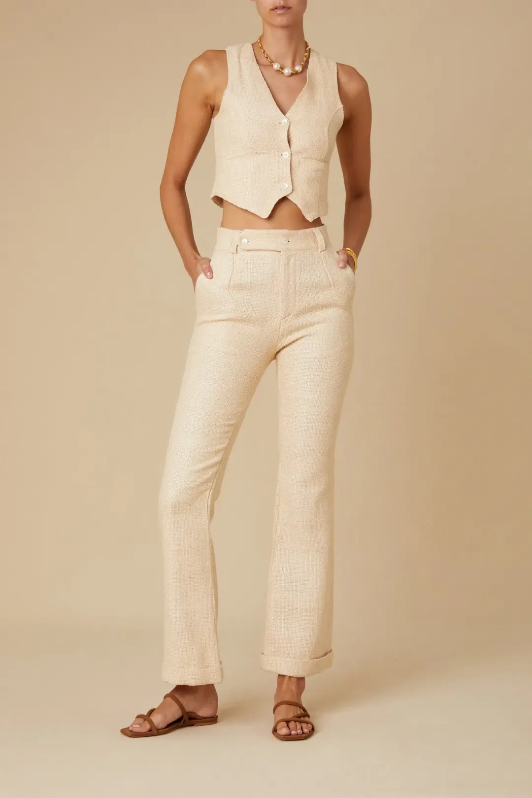 Savannah Morrow Kate Vest and Pant Suit Set Shell Size S / AU 8 for rent on The Volte - main image