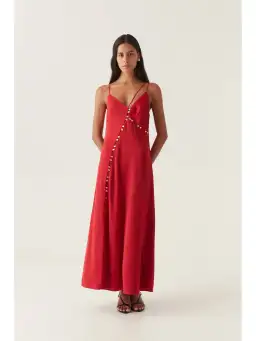 Aje Riddle Button Down Maxi Dress in Red Size AU 6 for rent on The Volte - image 1