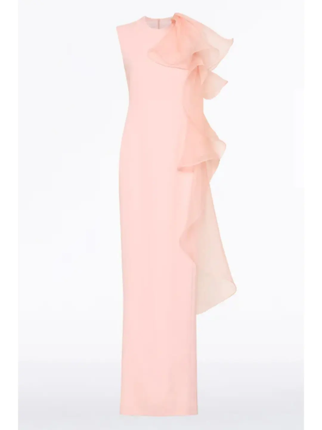 Carla Zampatti Peony Crepe Ruffle Shoulder Gown Pink Size AU 10 for rent on The Volte - main image