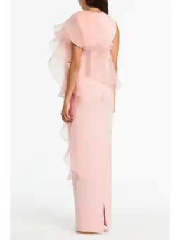 Carla Zampatti Peony Crepe Ruffle Shoulder Gown Pink Size AU 10 for rent on The Volte - image 2