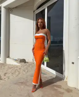 Bianca & Bridgett Ashley Gown in Orange White Size 6 for rent on The Volte - image 1