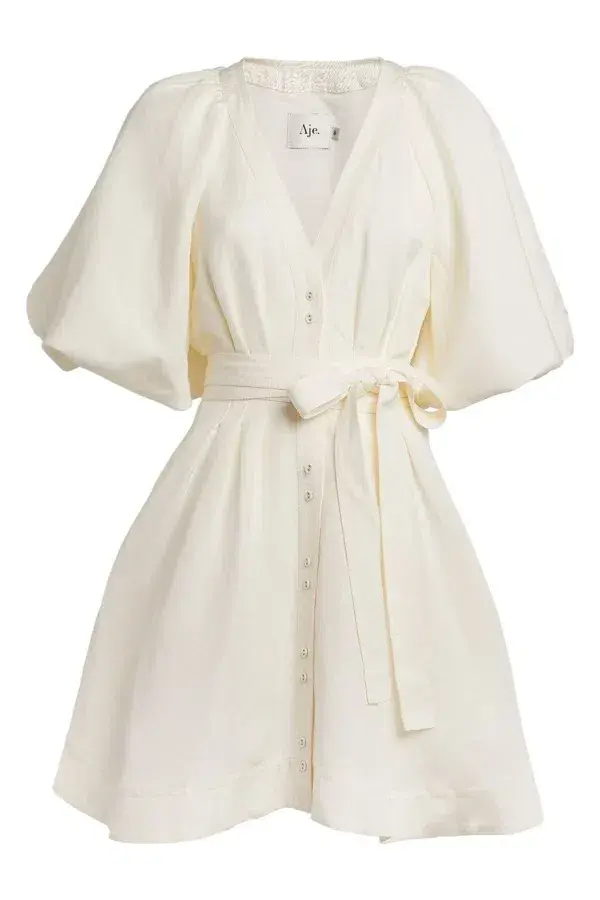 Aje Evermore Belted Mini Dress in Ivory Size 6 for rent on The Volte - main image