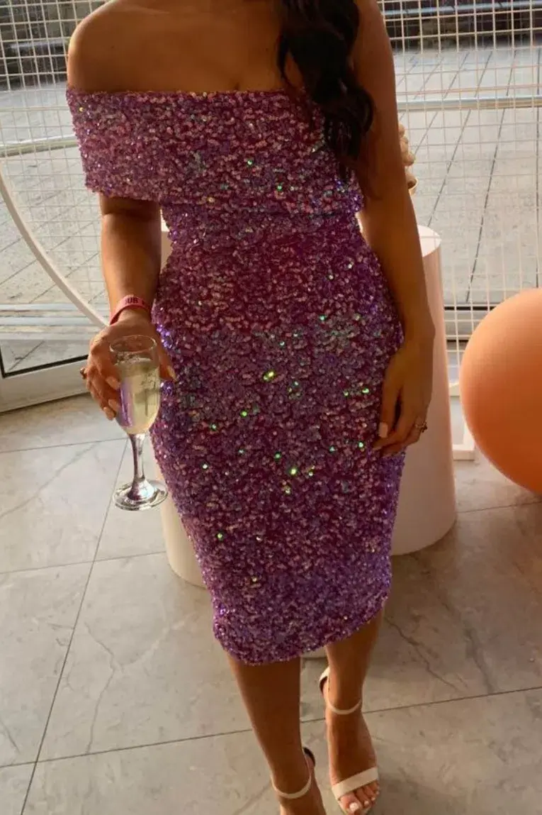 Eliya The Label Alyssa Midi Dress Purple Sequin Size XS / AU 6 for rent on The Volte - main image