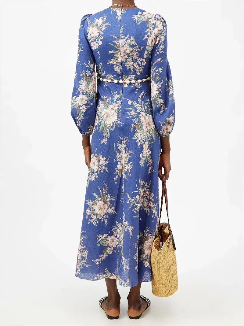 Zimmermann Moonshine Floral Linen Maxi Dress Blue Size 1 / AU 10 for rent on The Volte - main image