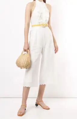 Zimmermann Amelie Frill Cropped Ruffled Linen Jumpsuit White Size 1 / AU 10 for rent on The Volte - image 3