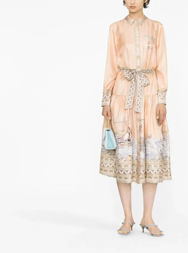 Zimmermann High Tide Odyssey Print Shirt Midi Dress Multi Size 1 / AU 10 for rent on The Volte - main image