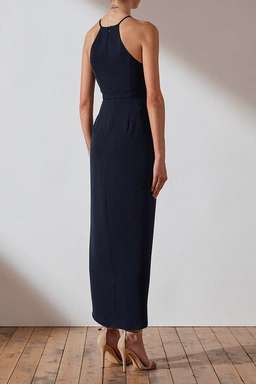 Shona Joy Core High Neck Ruched Dress - Navy - Size 10 - Bridesmaid - Cocktail