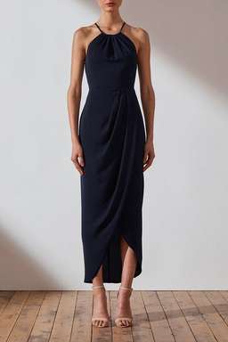 Shona Joy Core High Neck Ruched Dress - Navy - Size 10 - Bridesmaid - Cocktail