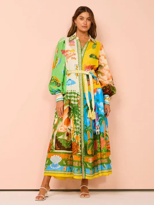 Alemais Paradiso Midi Shirtdress Multi Print Size 16 for rent on The Volte - main image