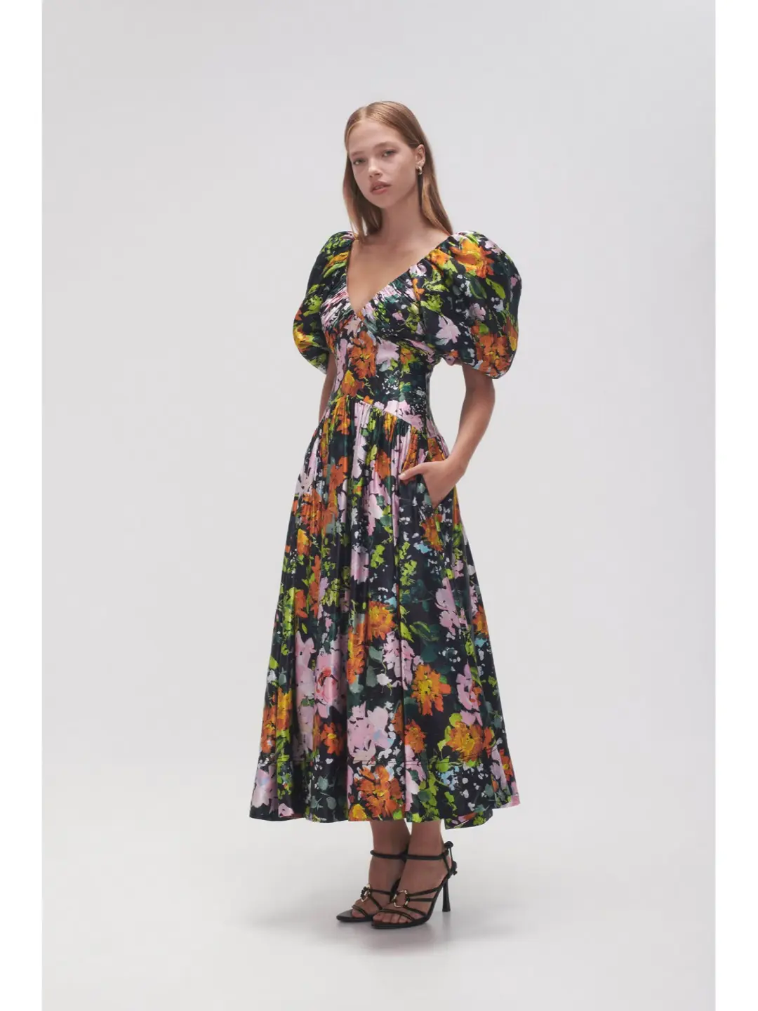 Aje Gabrielle Plunge Midi Dress Midnight Floral Size AU 8 for rent on The Volte - main image