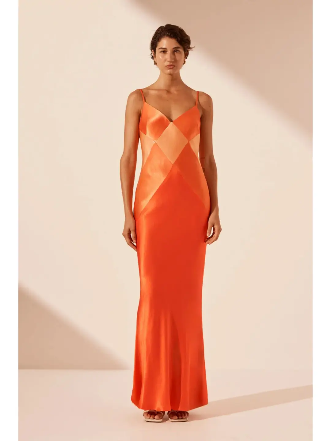Shona Joy Mia Contrast Spliced Maxi Dress Red Orange/Hibiscus Size AU 10 for rent on The Volte - main image