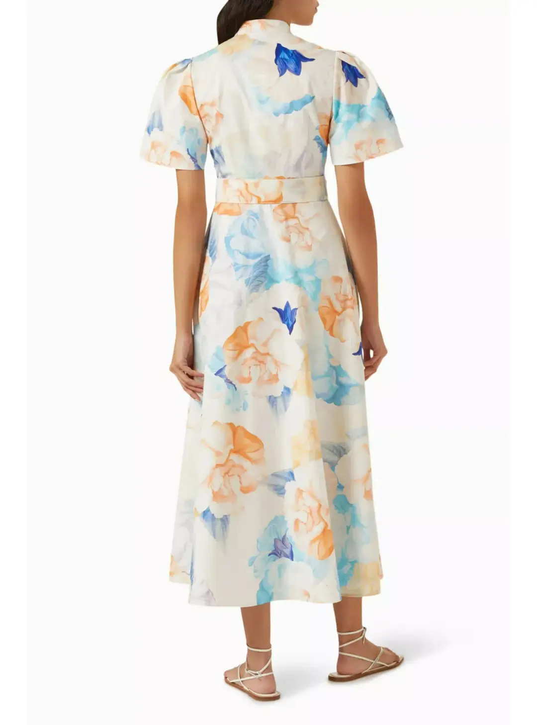 Leo Lin Bianca Short Sleeve Midi Dress Rosebud Floral Print in Cream Size AU 12 for rent on The Volte - main image
