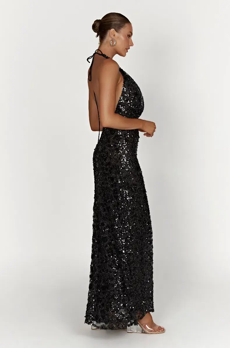 Meshki Nicola Maxi Dress Black Sequin Size S / AU 8 for rent on The Volte - main image