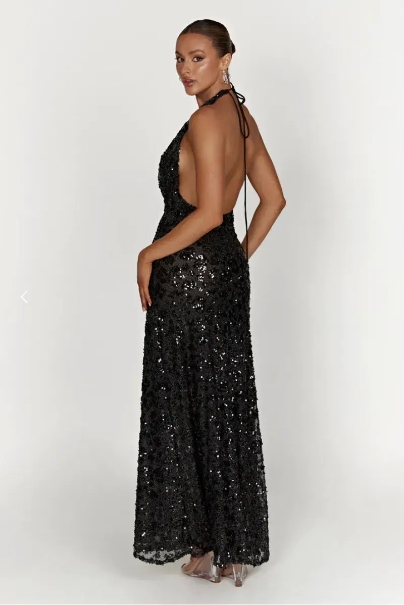 Meshki Nicola Maxi Dress Black Sequin Size S / AU 8 for rent on The Volte - main image