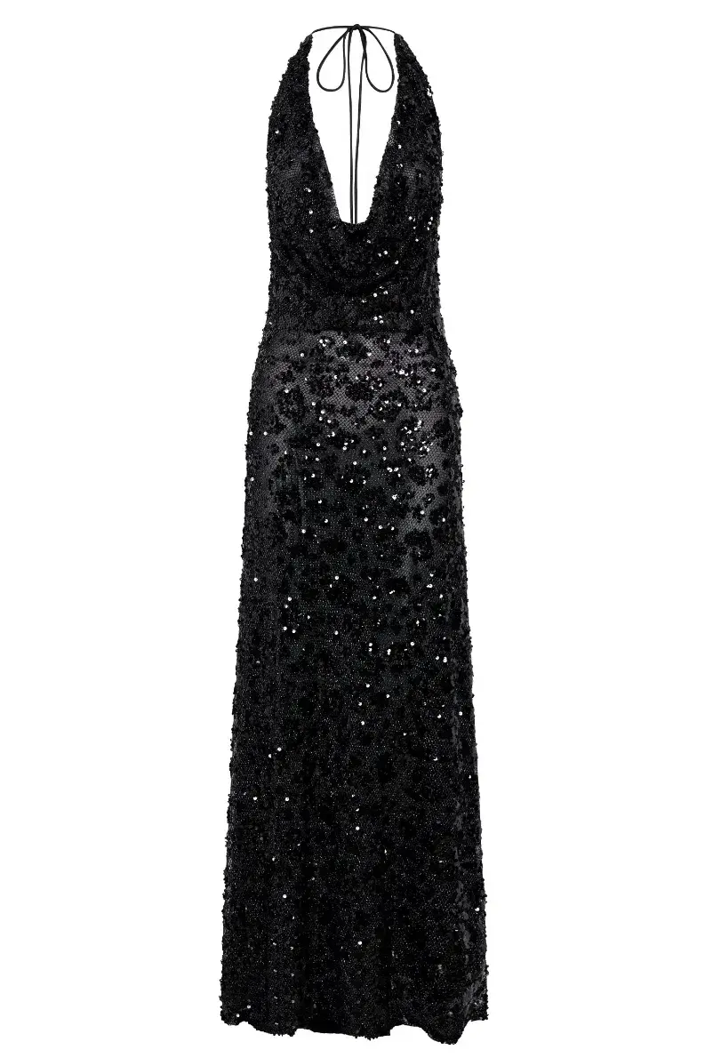 Meshki Nicola Maxi Dress Black Sequin Size S / AU 8 for rent on The Volte - main image
