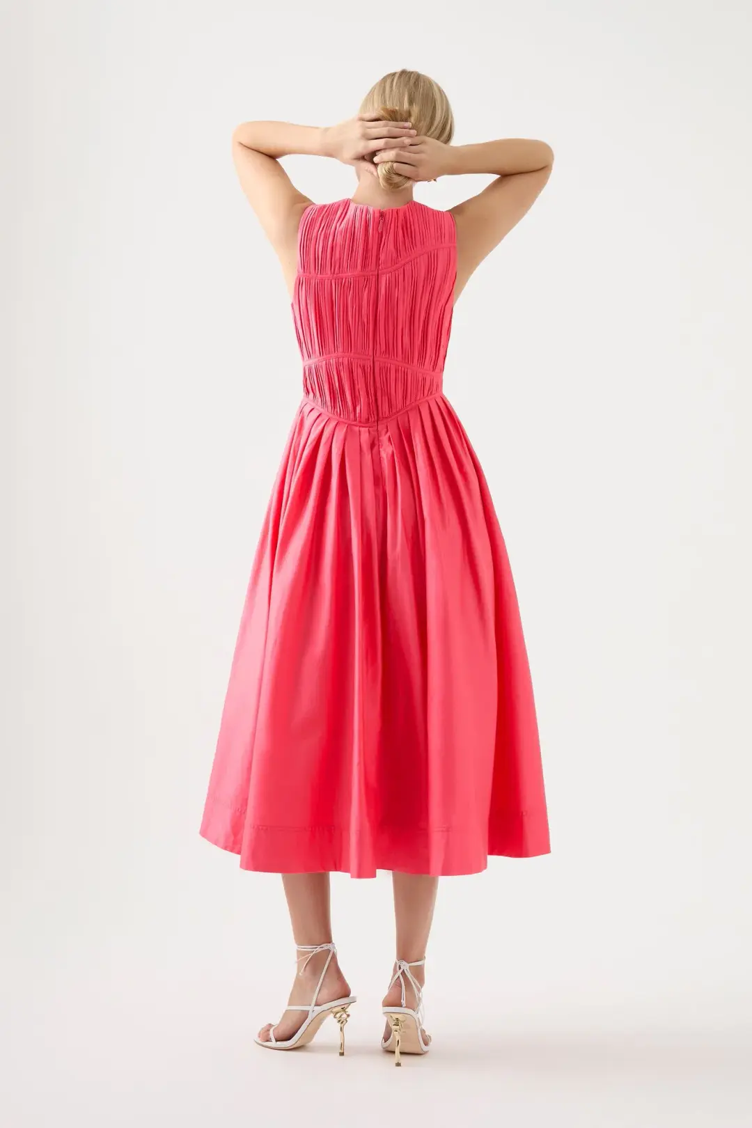 Aje Nya Gathered Midi Dress Rouge Pink Size 12 for rent on The Volte - main image