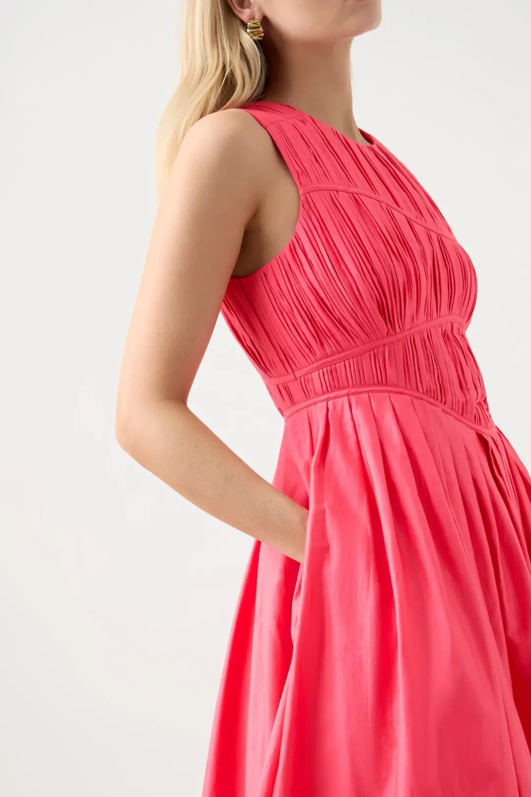 Aje Nya Gathered Midi Dress Rouge Pink Size 12 for rent on The Volte - main image