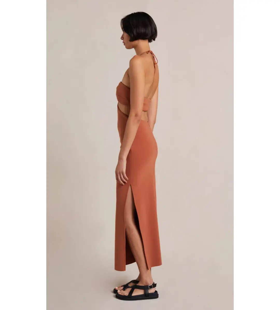 Bec & Bridge Alba Cut Out Midi Dress Terracotta Size AU 6 for rent on The Volte - main image