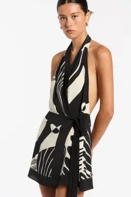 Sir The Label Realisme Wrap Halter Mini Dress Paper Print Size 2 / Au 10 for rent on The Volte - image 2