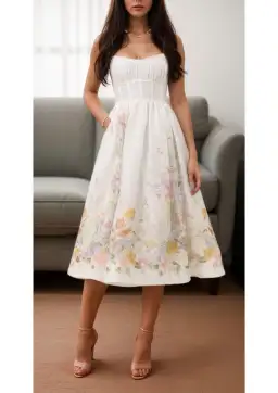 Zimmermann Natura Ruched Midi Dress Ivory Wild Flowers Size 0 / AU 8 for rent on The Volte - image 1