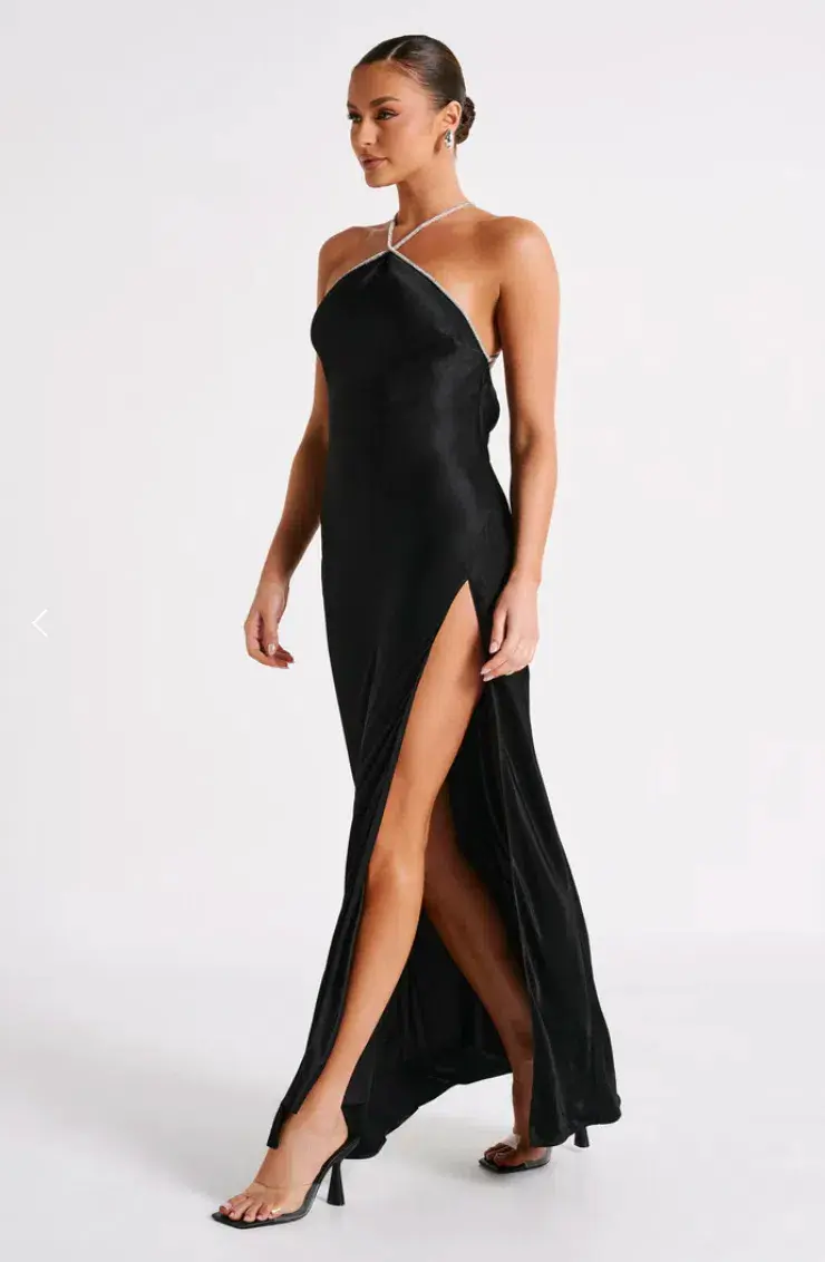 Meshki Louise Diamante Rope Maxi Dress in Black Size 8 for rent on The Volte - main image