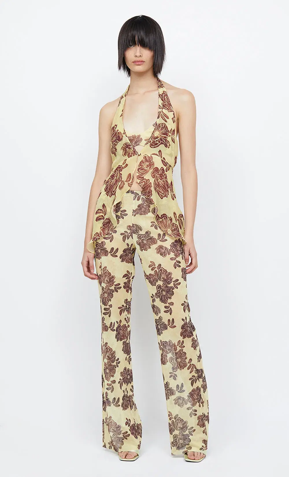 Bec & Bridge Malibu Bay Halter in Size 8 and Priya Pant in Size 10 Citrus Plum Floral for rent on The Volte - main image