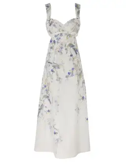 Zimmermann Natura Midi Dress Blue Birds Size 0 / AU 8