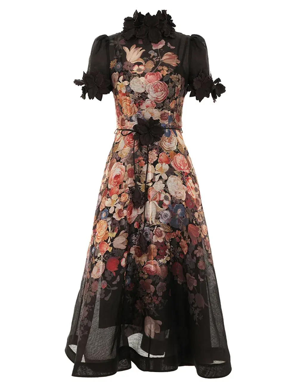 Zimmermann Luminosity Lift Off Flower Midi Dress Morisot Black Floral Print Size 16/4 for rent on The Volte - main image