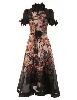 Zimmermann Luminosity Lift Off Flower Midi Dress Morisot Black Floral Print Size 16/4 for rent on The Volte - image 3