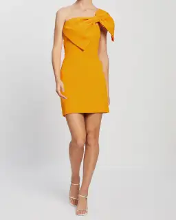By Johnny Calypso Wrapped Up Asymmetric Mini Dress Yellow
