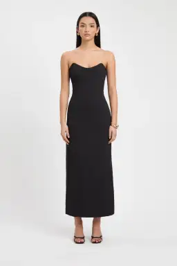 Kookai Oyster Strapless Midi Dress Black Size 34 / AU 6