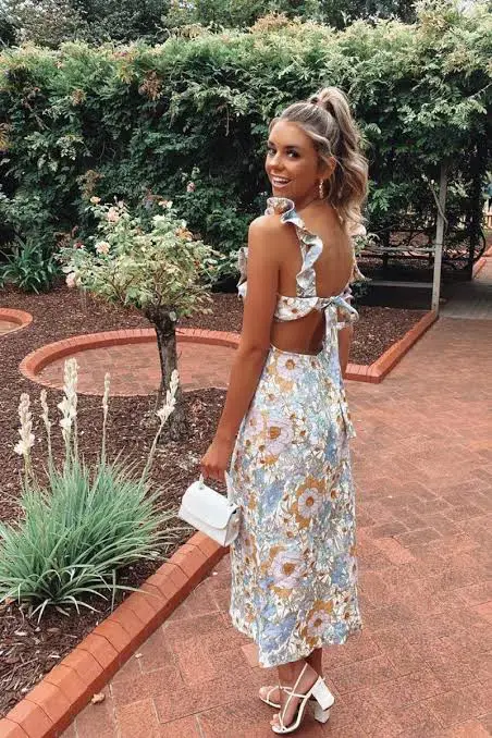 Zimmermann Super Eight Frilled Midi Dress Blue Meadow Floral Size 3 for rent on The Volte - main image